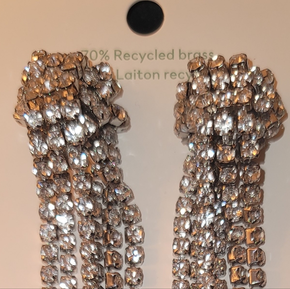 H&M 2024 Holiday Collection Silver Rhinestone Chandelier Earrings NEW